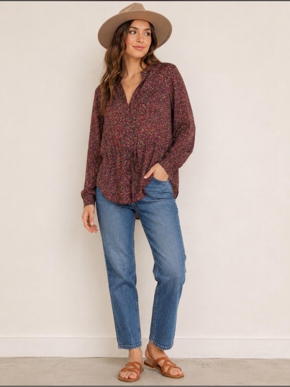Heartloom 100% Silk Blouse Womens Small Abstract Dot Tie Waist Button Top